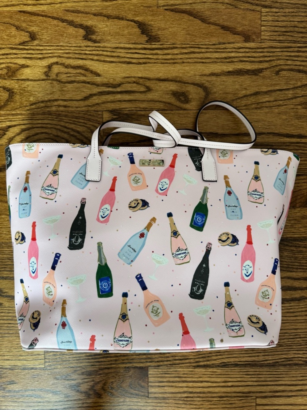 Kate Spade Margareta Champagne Print Tote Pop Fizz Pink Saffiano Large Carryall
